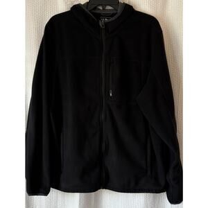 LL Bean Men's Polartec Full Zip Fleece Jacket Large Black Hood Outdoors Hiking